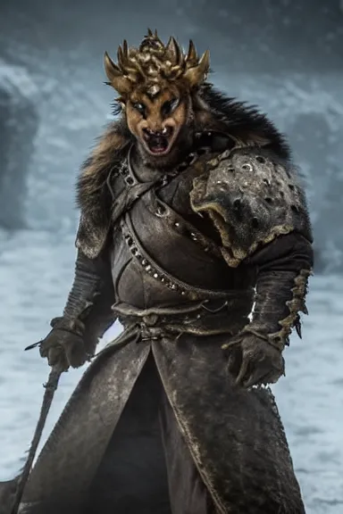 Image similar to very very intricate photorealistic photo of bowser in an episode of game of thrones, photo is in focus with detailed atmospheric lighting, award - winning details