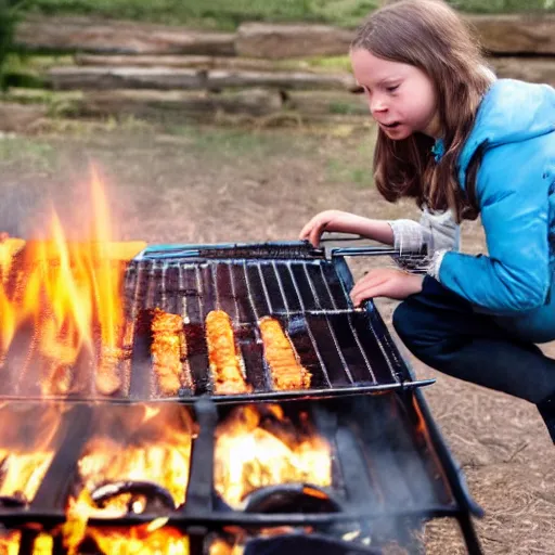 Image similar to photo of greta thunberg having a bbq