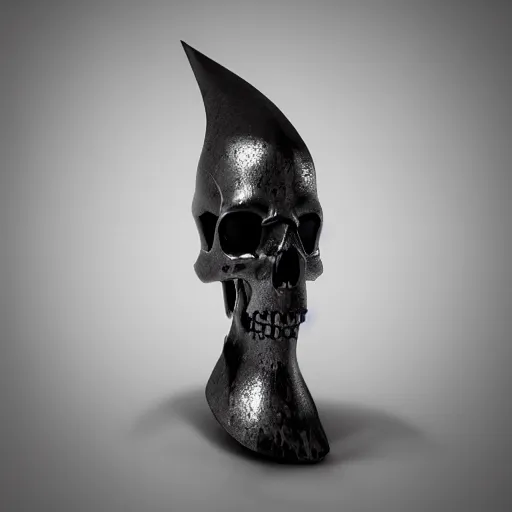 Image similar to a black sword skull, ornament, on a gray background, a 3 d render by dom qwek, studio lighting, raytracing, trending on polycount, futurism, hard surface modeling, rendered in maya, 3 ss max, blender, artstation hd