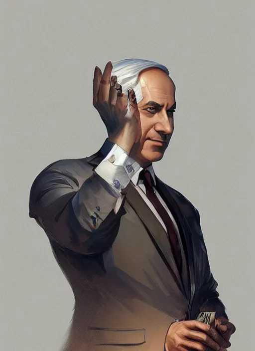 Image similar to benjamin netanyahu, elegant, highly detailed, digital painting, artstation, concept art, matte, sharp focus, illustration, art by artgerm and greg rutkowski and alphonse mucha