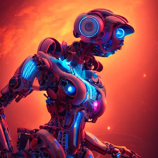 Image similar to a beautiful digital artwork of a neon glowing cyborg phenix with robotic mech parts by dan mumford, cyril rolando, and m. w kaluta. 8 k resolution, ultrafine details, rendered in unreal engine 5, cinematic composition, reimagined by industrial light and magic, smooth, 4 k, beautiful lighting, hdr, imax, cinema 4 d, shadow depth