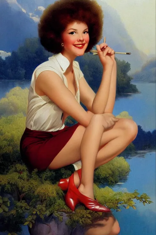 Prompt: bob ross artwork by j c gil elvgren