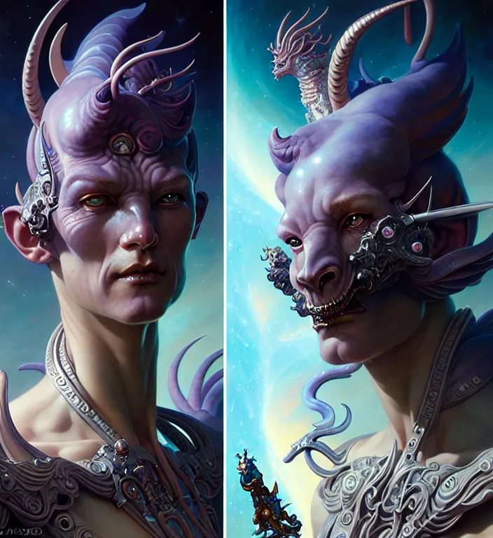 Prompt: beautiful gemini fantasy character portrait, ultra realistic, wide angle, intricate details, avatar artifacts, highly detailed by peter mohrbacher, hajime sorayama, wayne barlowe, boris vallejo, aaron horkey, gaston bussiere, craig mullins