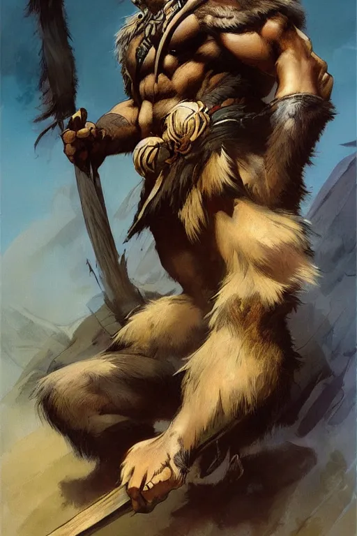 Image similar to a portrait of a male racoon folk barbarian by Frank Frazetta, WLOP and ross tran