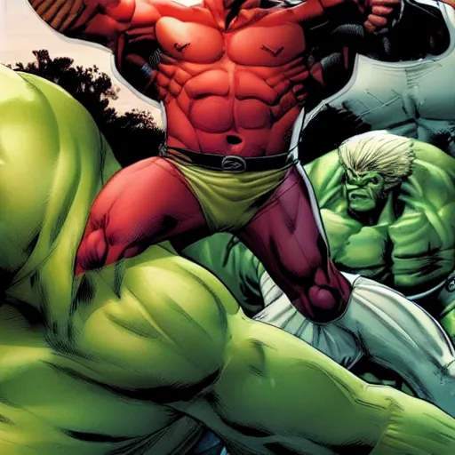 Image similar to x - men juggernaut fighting hulk, action scene