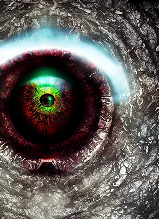 Image similar to color photo of a dragon eye, fantasy horror