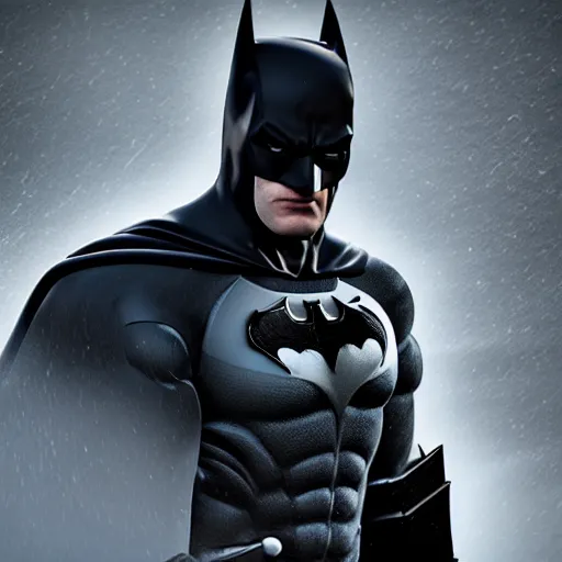 Image similar to 3 d render of batman, unreal engine 5, dslr, award winning, 8 k, octane beautifully detailed render, cold lighting, cinematic lighting, detailed photo, masterpiece, volumetric lighting, ultra realistic, highly detailed, high quality, lossless, photorealistic, trending