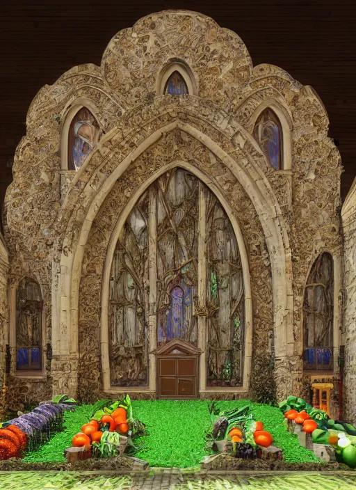 Prompt: chapel building made of vegetables, 8 k, artstation, highdetailed