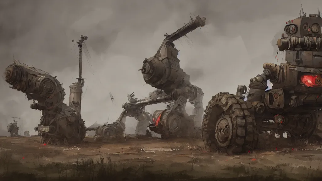 Image similar to big bertha howitzer, watercolored, jakub rozalski, dark colours, dieselpunk, artstation