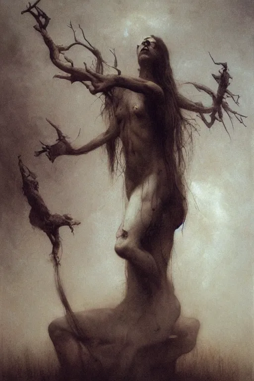 Prompt: the witch by roberto ferri and beksinski