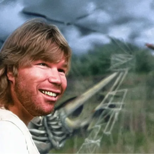 Prompt: john denver preparing to battle a giant mutant spider