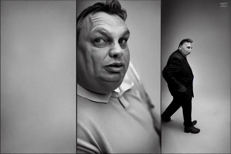 Image similar to overweight viktor orban by peter lindbergh