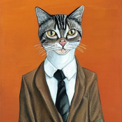 Image similar to cat in a suit in the style of lucian freud