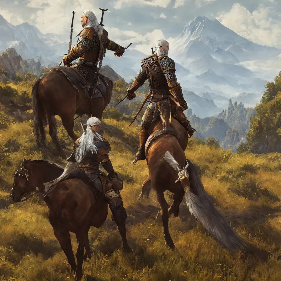 Image similar to witcher 3 the wild hunt riding in naglfar, in the style of fernando amorsolo drawings, artistic, highly detailed, 8 k, landscape