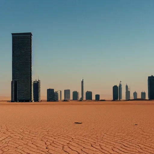 Prompt: giant tall grey and wide skyscrapers in a desiccated desert