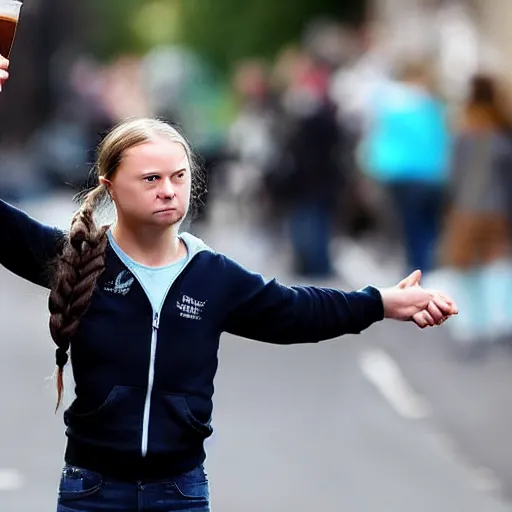 Prompt: greta thunberg peeved about a too tall glass of milk