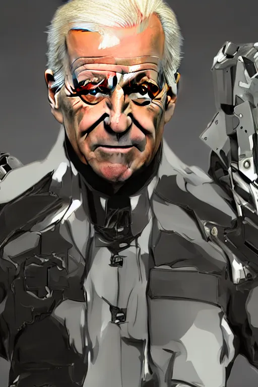 Image similar to joe biden in metal gear rising revengeance, metal gear rising, metal gear, joe biden, octane render, 8 k, realistic face, realistically proportioned head, realistically proportioned face