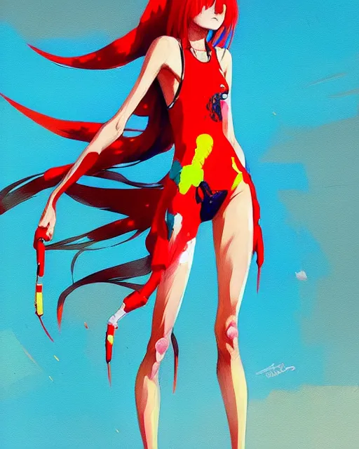 Prompt: a ultradetailed painting of a asuka langley, she is wearing a tank top by conrad roset, greg rutkowski and makoto shinkai trending on artstation