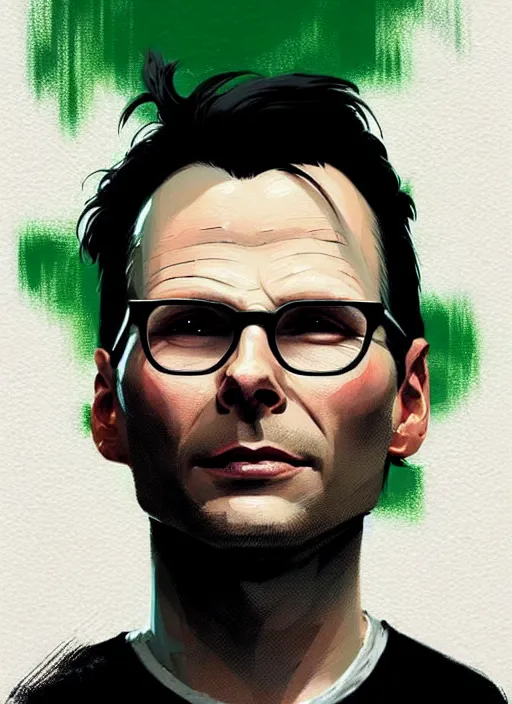 Prompt: highly detailed closeup portrait of beautiful christian slater, stubble, old, as mr robot by atey ghailan, by greg rutkowski, by greg tocchini, by james gilleard, by joe fenton, by kaethe butcher, gradient green, black and white color scheme, grunge aesthetic!!! ( ( graffiti tag wall background ) )