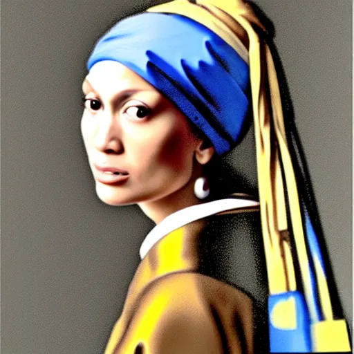 Prompt: Jennifer Lopez as girl with a pearl earring.