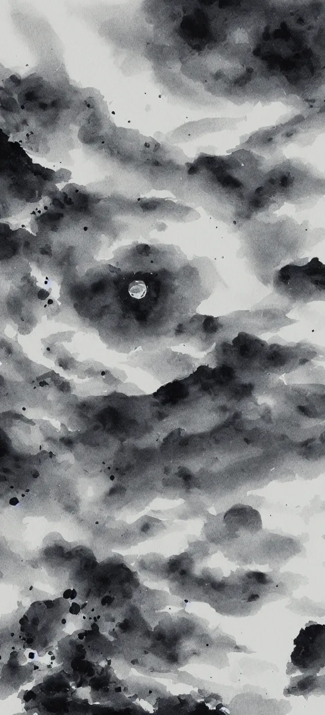 Prompt: an ink painting of alien planet horizon by li cheng