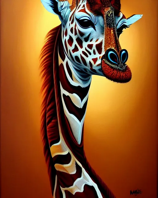 Prompt: a painting of a beautiful 🦒, an ultrafine detailed painting, by mark brooks, centered full body, featured on deviantart, fantasy art, detailed painting, deviantart, anime