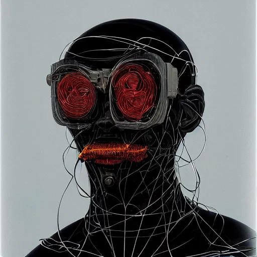 Image similar to man with scifi mask, actuators, carbon fiber, white plastic, bones and wires, soft light painted by james jean and katsuhiro otomo and erik jones, inspired by akira anime, smooth face feature, intricate oil painting, high detail illustration, sharp high detail, manga and anime 1 9 9 9