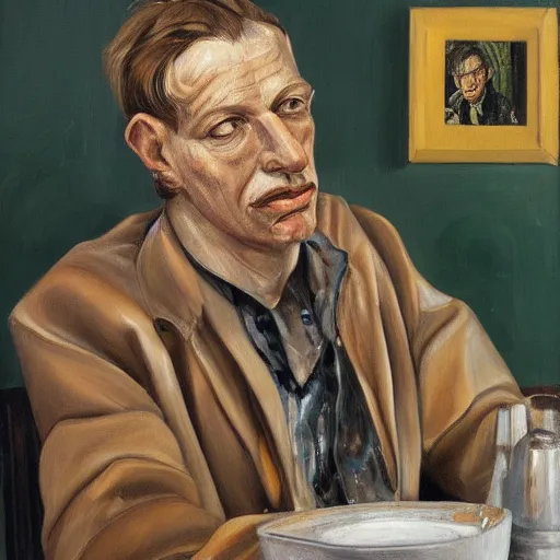 Prompt: high quality high detail painting by lucian freud, hd, portrait of coffeeshop owner