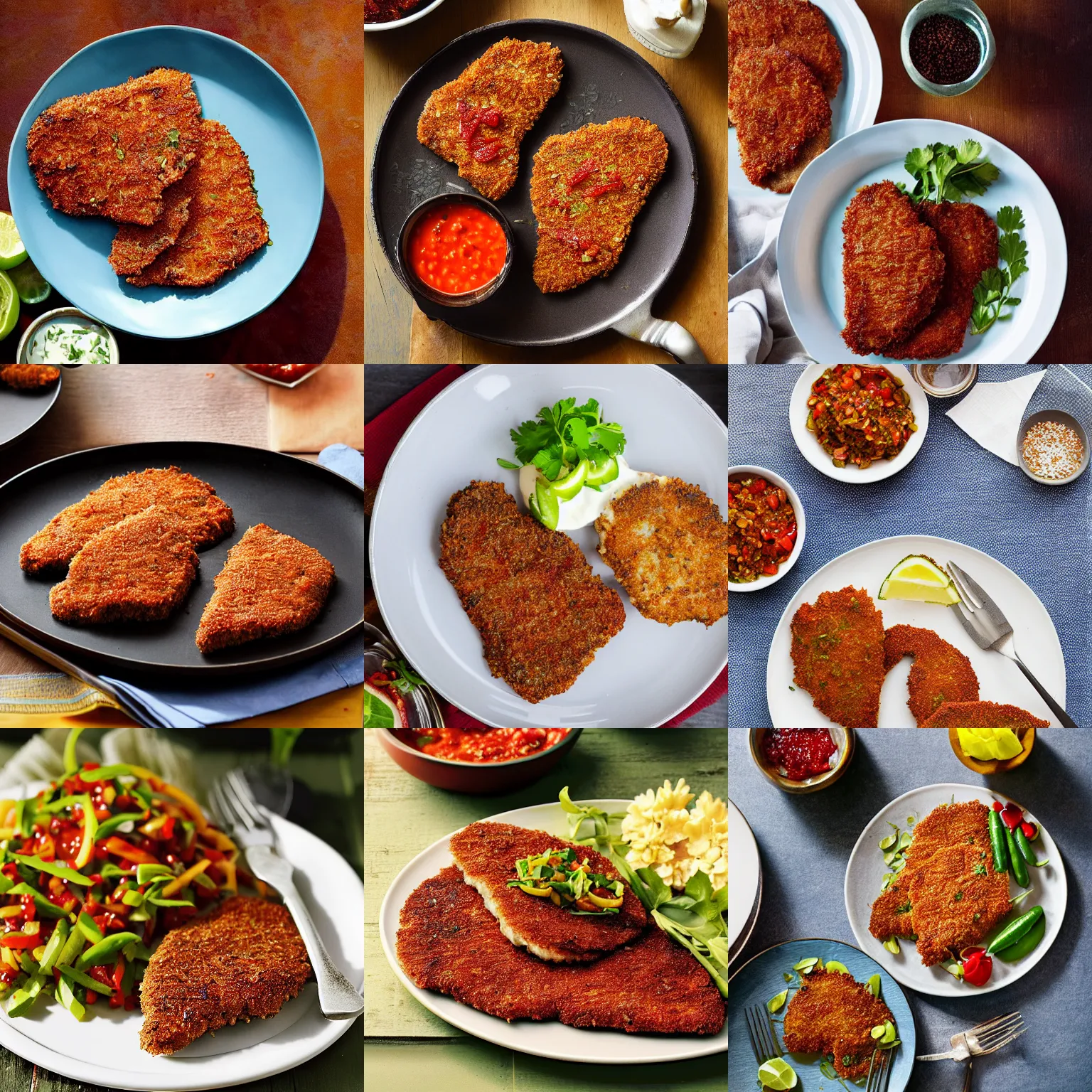 Prompt: flaxseed schnitzel with chilli relish