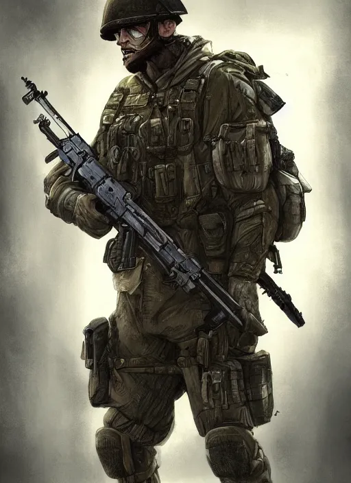 Image similar to a highly detailed digital painting of an sas soldier, epic composition, concept art, 8 k, artstation