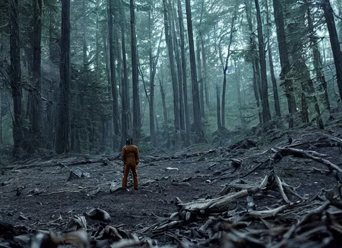 Prompt: first official image from paul thomas anderson's new space opera film starring pedro pascal on an alien forest planet. shot on alexa mini, stunning cinematography, filmgrain, kodak vision 2 0 0 t, shot composition