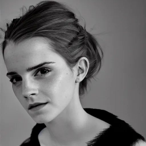 Prompt: Emma Watson closeup face shoulders very long hair hair pouting and grinning Vogue fashion shoot by Peter Lindbergh fashion poses detailed professional studio lighting dramatic shadows professional photograph by Cecil Beaton, Lee Miller, Irving Penn, David Bailey, Corinne Day, Patrick Demarchelier, Nick Knight, Herb Ritts, Mario Testino, Tim Walker, Bruce Weber, Edward Steichen, Albert Watson