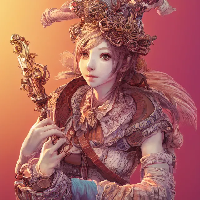 Image similar to the portrait of neutral good colorful female cleric bard as absurdly beautiful, gorgeous, elegant, skinny gravure idol, an ultrafine hyperdetailed illustration by kim jung gi, irakli nadar, intricate linework, sharp focus, bright colors, octopath traveler, final fantasy, unreal engine 5 highly rendered, global illumination, radiant light, detailed and intricate environment