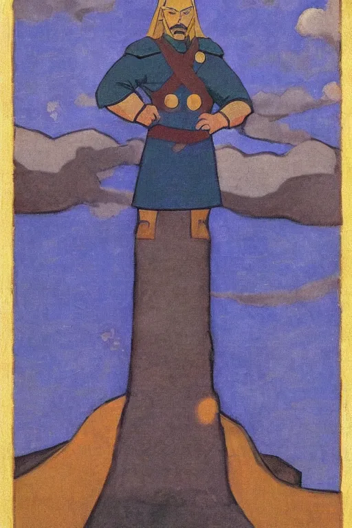 Image similar to thor, marvel, artwork by nicholas roerich,