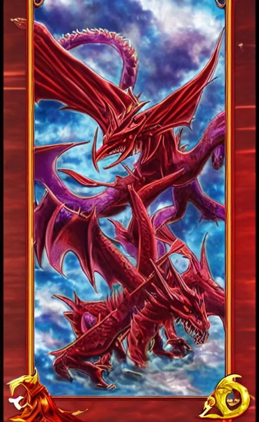 Prompt: yugioh card trading fantasy yugioh card of a red dragon