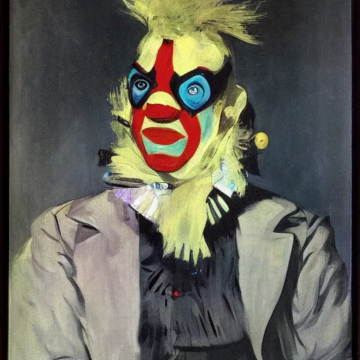 Prompt: a portrait of Cyber Punk clown painted by Édouard Manet