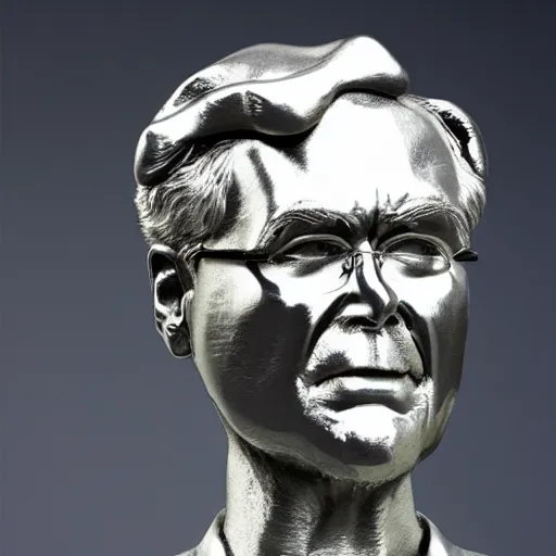 Prompt: a futuristic silver sculpture of emperor jeb bush