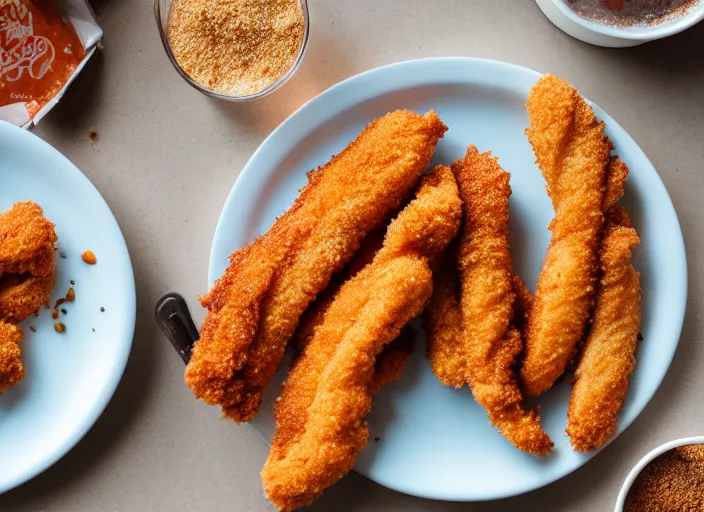 Image similar to dslr food photograph of churro chicken tenders sprinkled with cinnamon, 8 5 mm f 1. 8