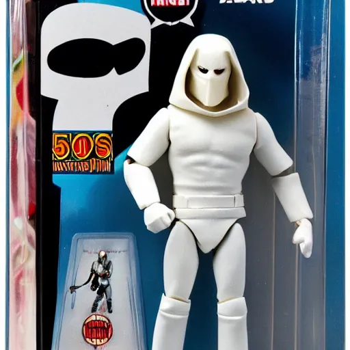 Prompt: 1 9 8 0 s kenner style action figure of moon knight, 5 points of articulation, full body, 4 k, highly detailed