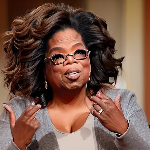 Image similar to oprah staring the camera seriously whilst holding up a mouse
