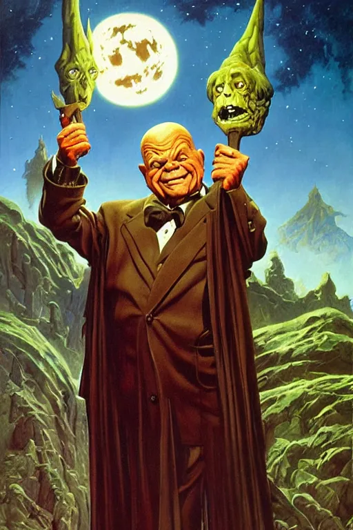 Prompt: don rickles as a wizard, fantasy oil painting by tim hildebrandt and wally wood and frank frazetta, detailed art