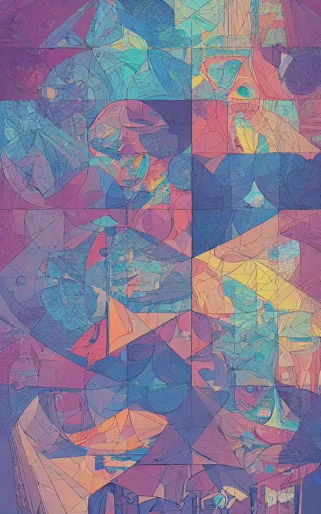 Image similar to cubes and tesseracts. retro art by jean giraud. pastel colors.