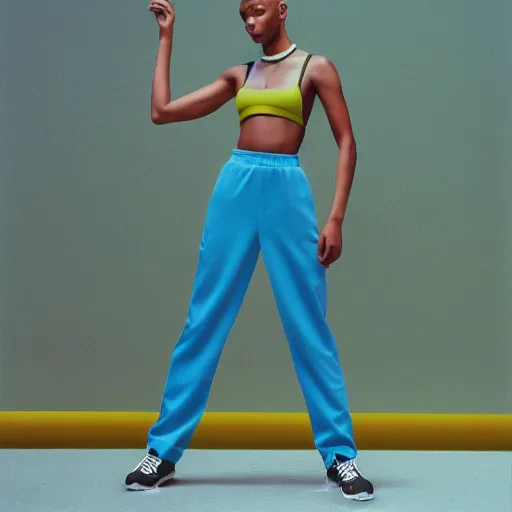 Prompt: realistic photoshooting for a new nike lookbook, color film photography, photo of a woman, photo in style of tyler mitchell, shusei nagaoka, steven meisel, 3 5 mm