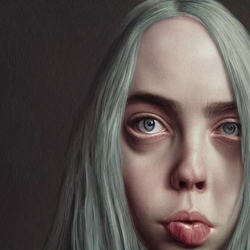 Prompt: cartoon painting of billie eilish with a big forehead by michal karcz