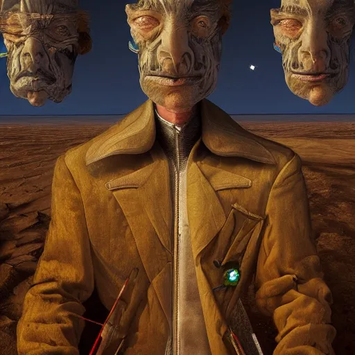 Image similar to a little time and a lot of space stands a man with infinite faces, 4 k, high level of detail, surrealism