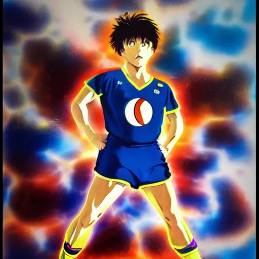 Image similar to captain tsubasa in real life, hyperrealism, photography, posing