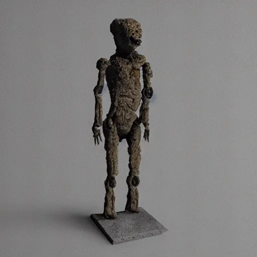 Prompt: humanoid creature made from crumbling corroded concrete