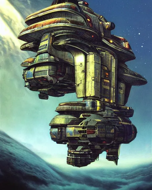 Image similar to serenity spaceship, hyper realistic, fantasy art, in the style of chris foss, intricate, hyper detailed, smooth