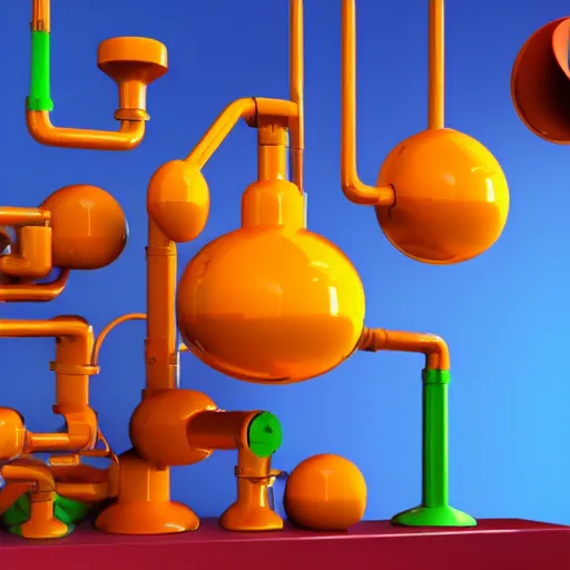 Image similar to 3 d render of a factory videogame. producing magic potions. factorio, rube goldberg. bright and colorful, minimalist. contraptions. clean, arnold render with raytracing.