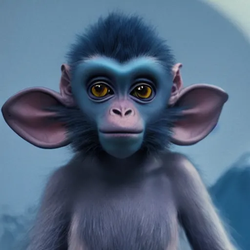 Prompt: an alien monkey, blue, otherworldly, national geographic, film still